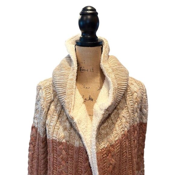 Natural Reflections Women's Hooded Sherpa Cardigan Multicolor Striped M - Picture 3 of 7